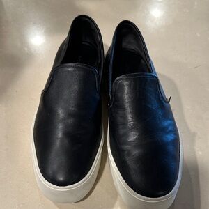 Vince Black Leather Slip-On Sneakers